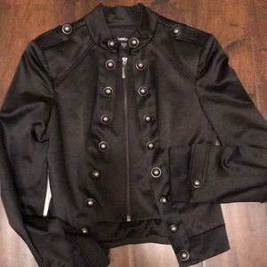 BEBE: Satin military jacket with buttons